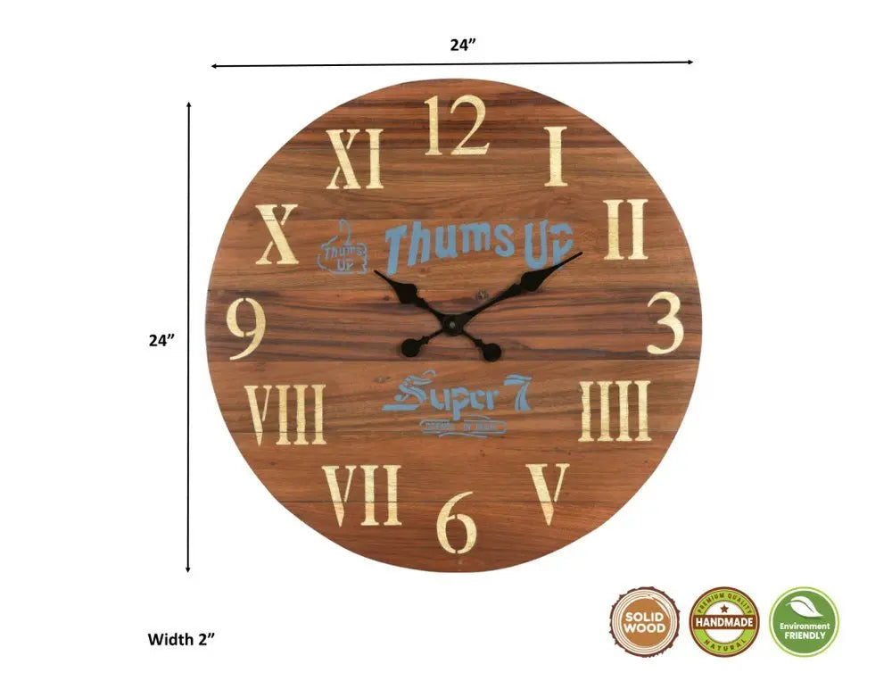 24" Brown Solid Wood Silent Analog Round Wall Clock - NOBLE HOME INTERIORS