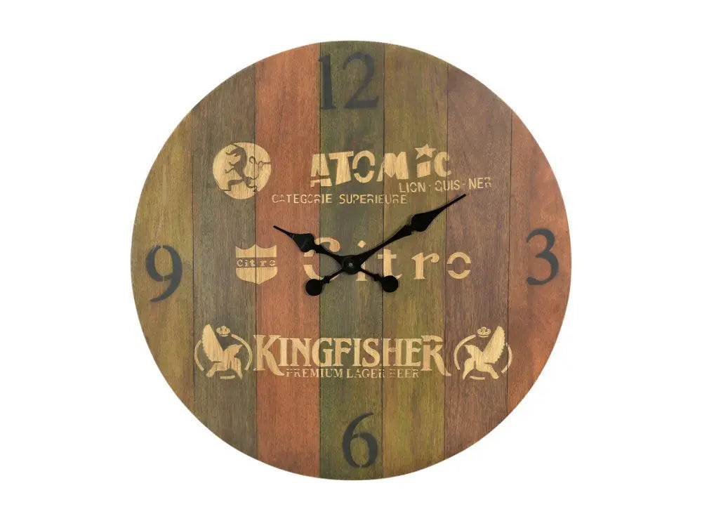 24" Brown Solid Wood Silent Analog Round Wall Clock - NOBLE HOME INTERIORS