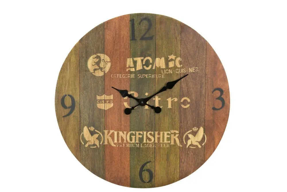 24" Brown Solid Wood Silent Analog Round Wall Clock - NOBLE HOME INTERIORS