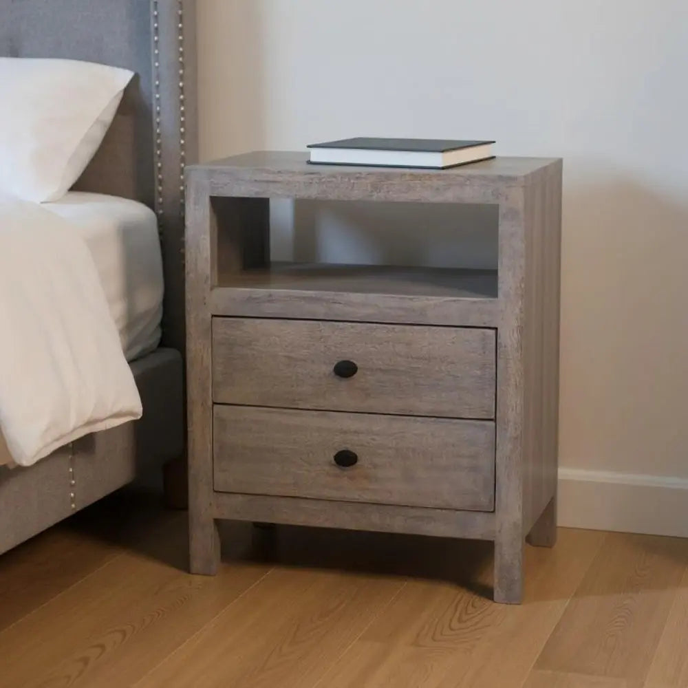 24" Brown Solid Wood Two Drawer Nightstand - NOBLE HOME INTERIORS