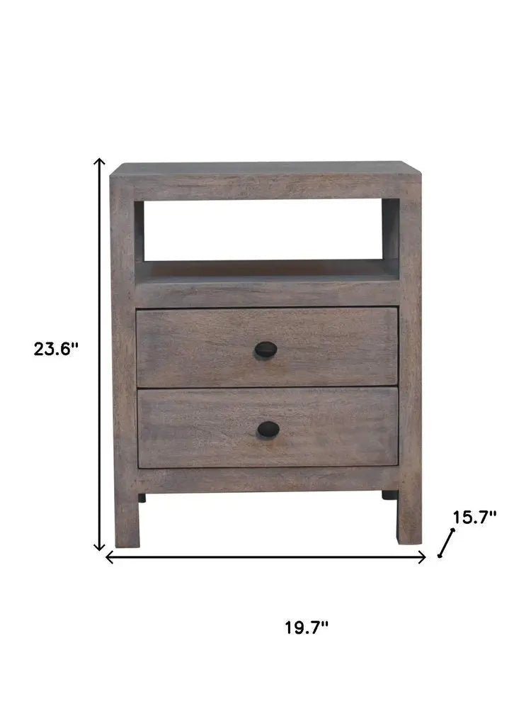 24" Brown Solid Wood Two Drawer Nightstand - NOBLE HOME INTERIORS