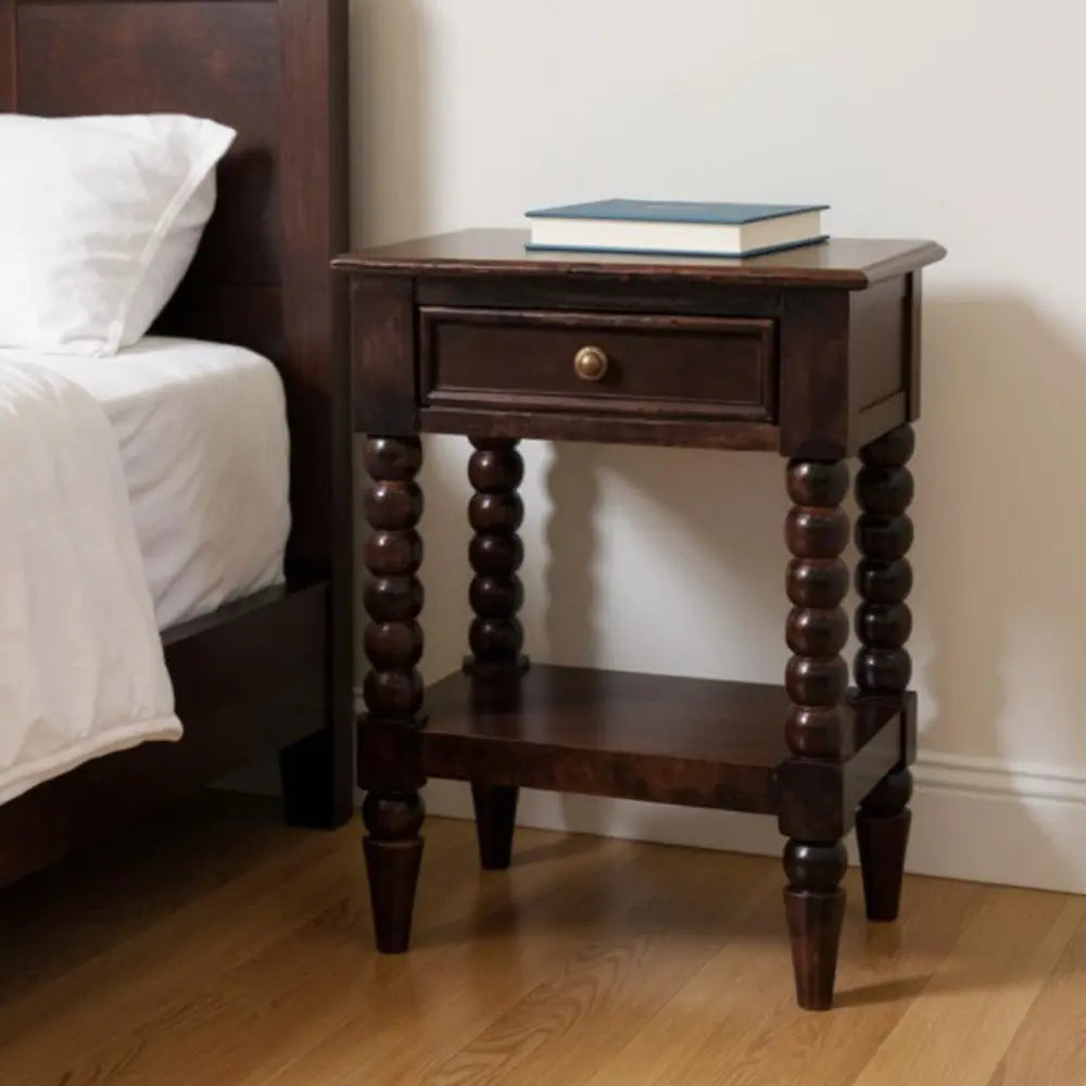 24" Brown Solid Wood Two Drawer Nightstand - NOBLE HOME INTERIORS