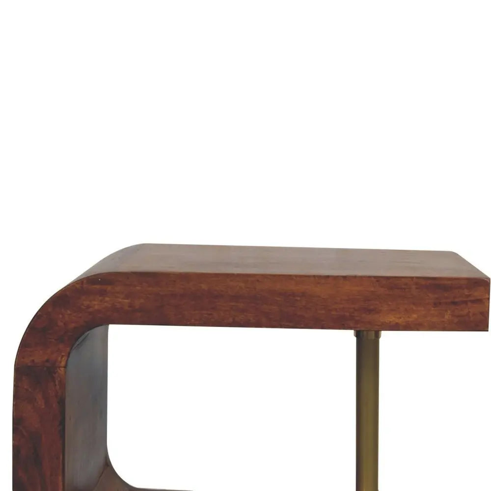 24" Chestnut And Gold Solid Wood Curved Nightstand - NOBLE HOME INTERIORS