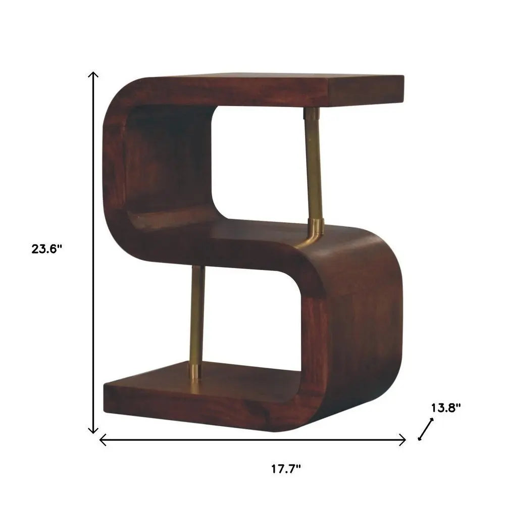 24" Chestnut And Gold Solid Wood Curved Nightstand - NOBLE HOME INTERIORS