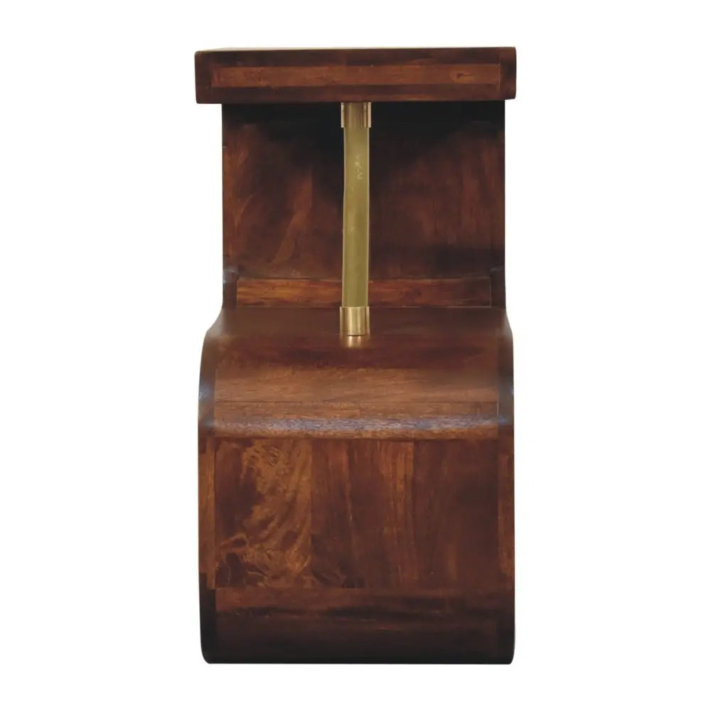 24" Chestnut And Gold Solid Wood Curved Nightstand - NOBLE HOME INTERIORS