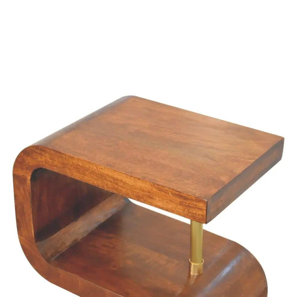 24" Chestnut And Gold Solid Wood Curved Nightstand - NOBLE HOME INTERIORS