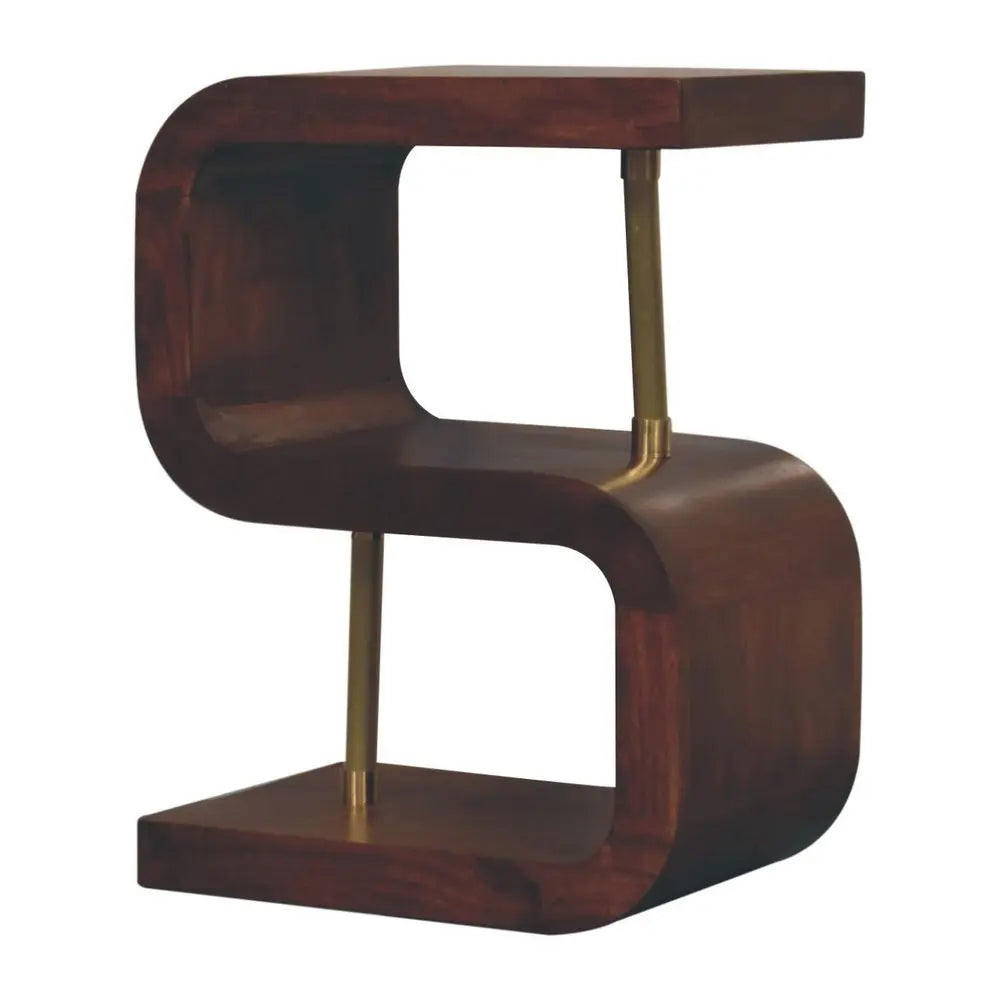 24" Chestnut And Gold Solid Wood Curved Nightstand - NOBLE HOME INTERIORS