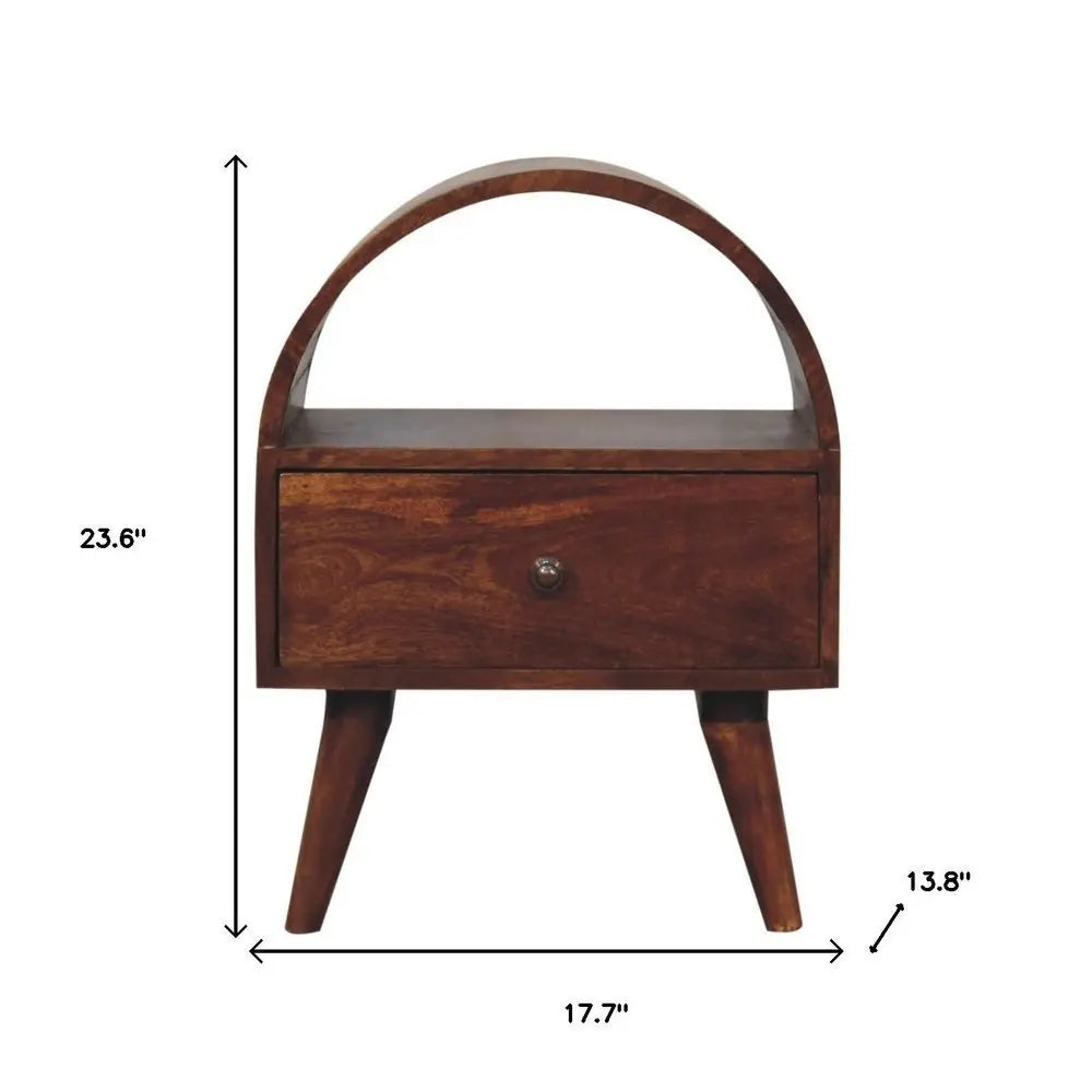24" Chestnut Solid Wood Oval Top One Drawer Nightstand - NOBLE HOME INTERIORS