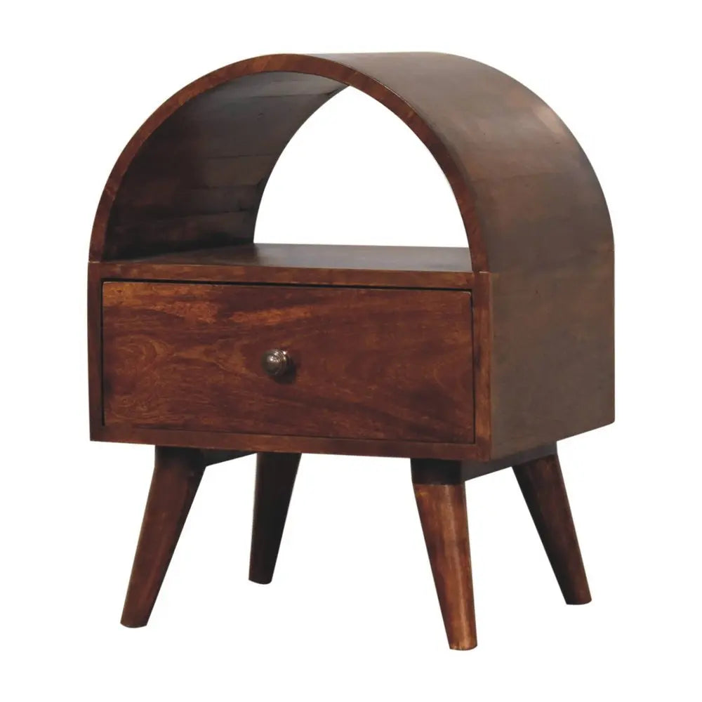 24" Chestnut Solid Wood Oval Top One Drawer Nightstand - NOBLE HOME INTERIORS