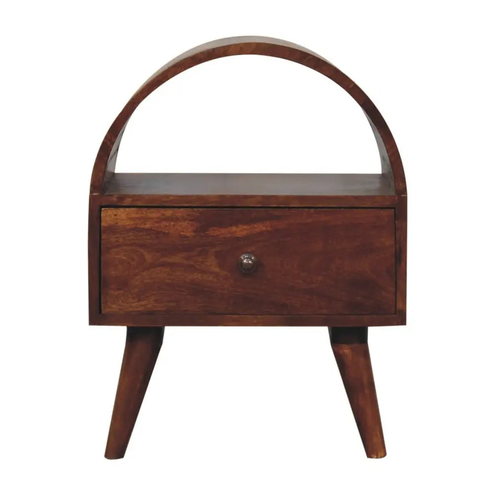 24" Chestnut Solid Wood Oval Top One Drawer Nightstand - NOBLE HOME INTERIORS