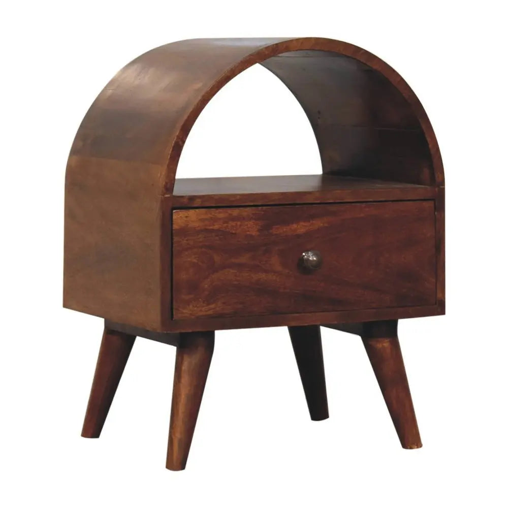24" Chestnut Solid Wood Oval Top One Drawer Nightstand - NOBLE HOME INTERIORS