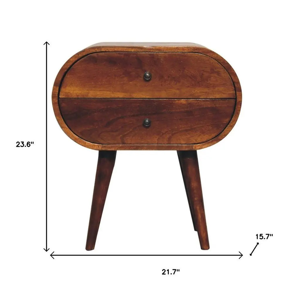 24" Chestnut Solid Wood Oval Two Drawer Nightstand - NOBLE HOME INTERIORS