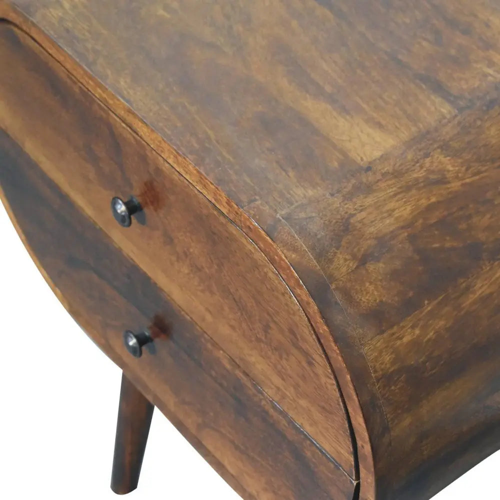 24" Chestnut Solid Wood Oval Two Drawer Nightstand - NOBLE HOME INTERIORS