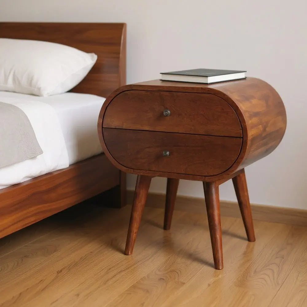 24" Chestnut Solid Wood Oval Two Drawer Nightstand - NOBLE HOME INTERIORS
