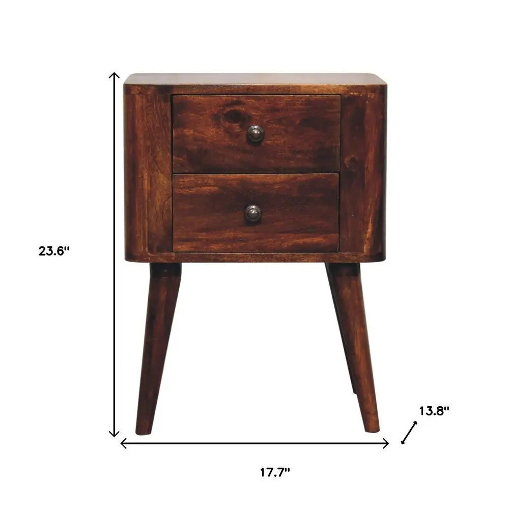 24" Chestnut Solid Wood Square Two Drawer Nightstand - NOBLE HOME INTERIORS