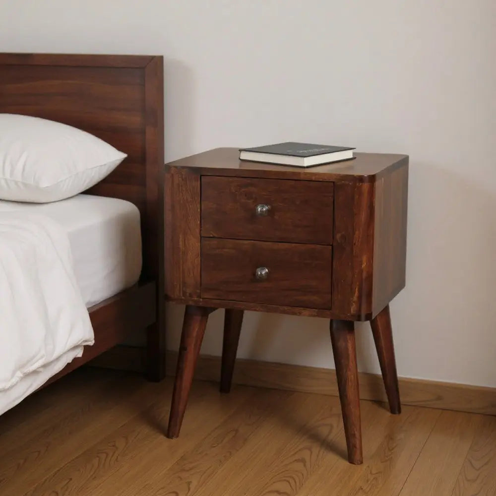 24" Chestnut Solid Wood Square Two Drawer Nightstand - NOBLE HOME INTERIORS