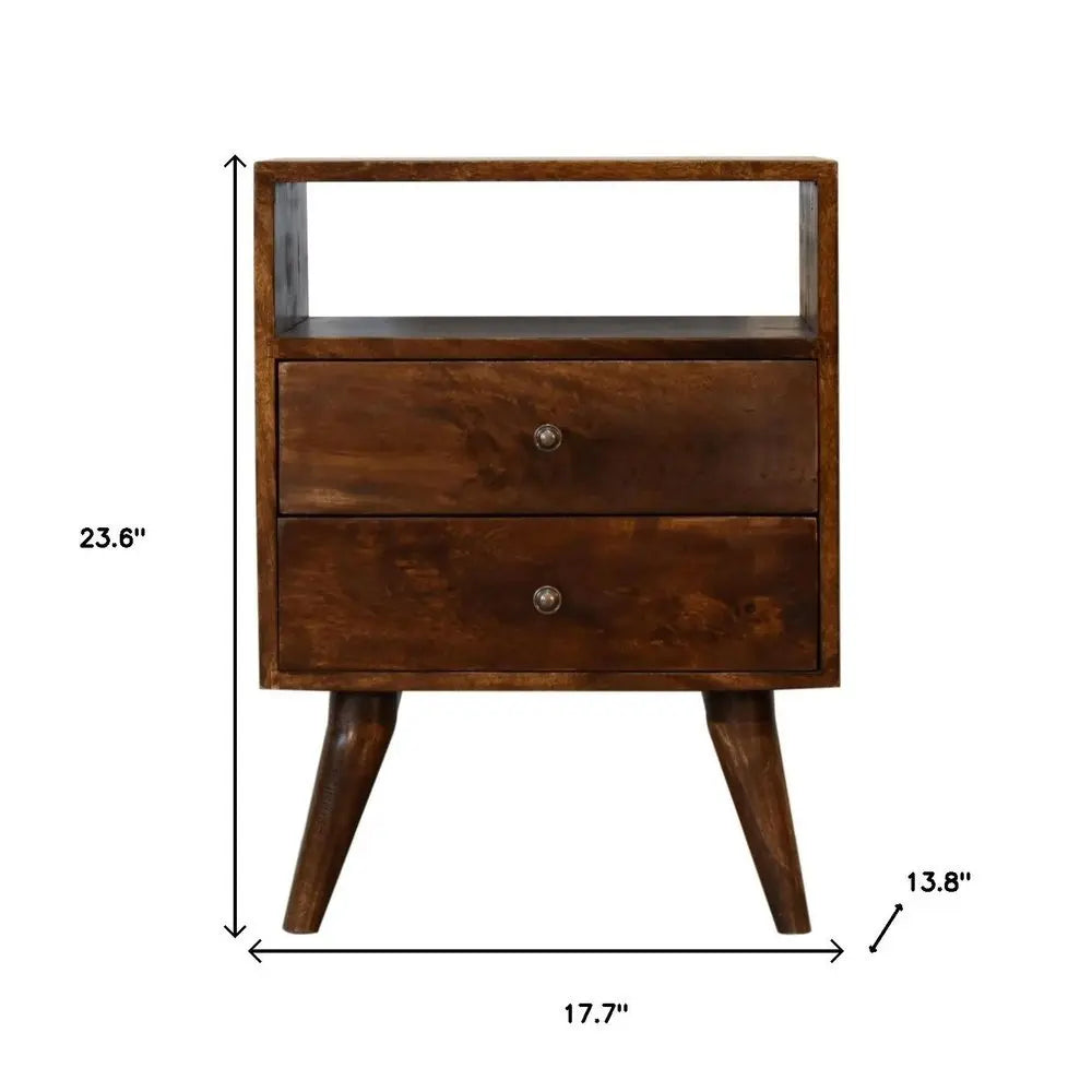 24" Chestnut Solid Wood Two Drawer Nightstand - NOBLE HOME INTERIORS