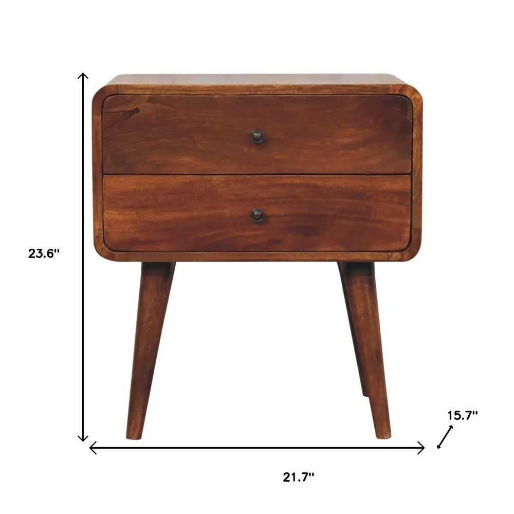 24" Chestnut Solid Wood Two Drawer Nightstand - NOBLE HOME INTERIORS