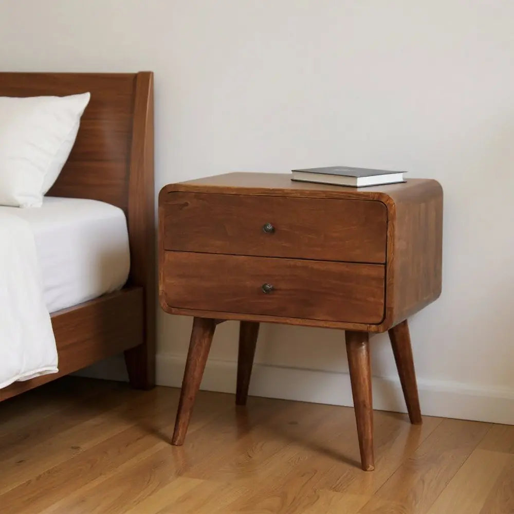 24" Chestnut Solid Wood Two Drawer Nightstand - NOBLE HOME INTERIORS