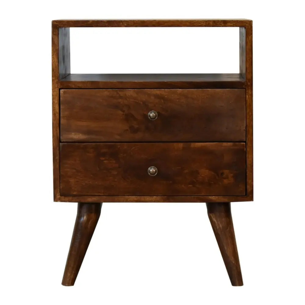 24" Chestnut Solid Wood Two Drawer Nightstand - NOBLE HOME INTERIORS