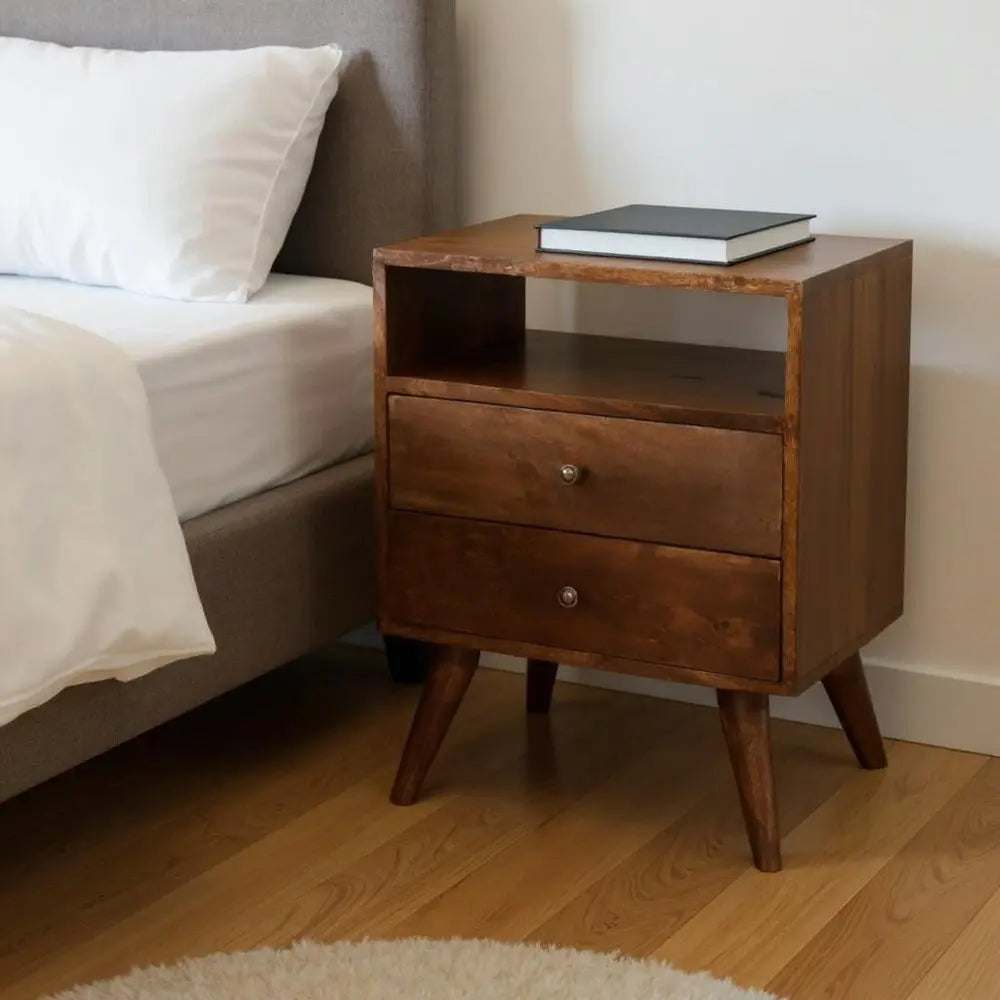 24" Chestnut Solid Wood Two Drawer Nightstand - NOBLE HOME INTERIORS