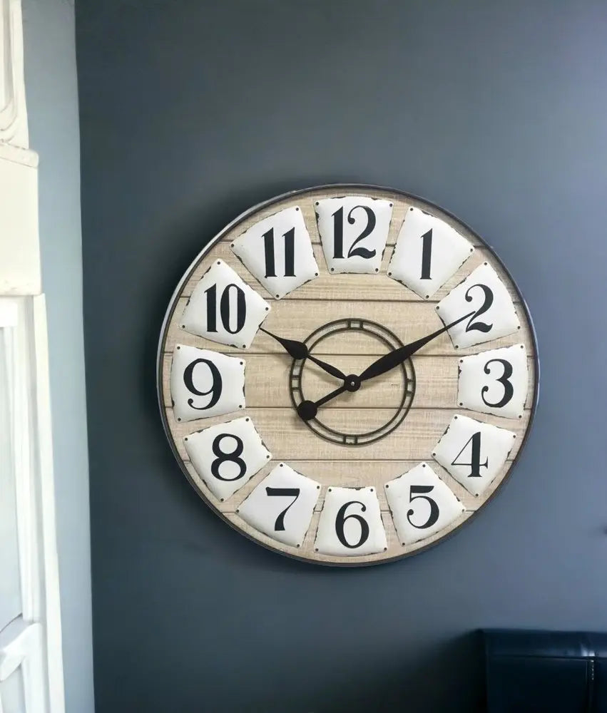 24" Circle Black and White Wood Analog Wall Clock - NOBLE HOME INTERIORS