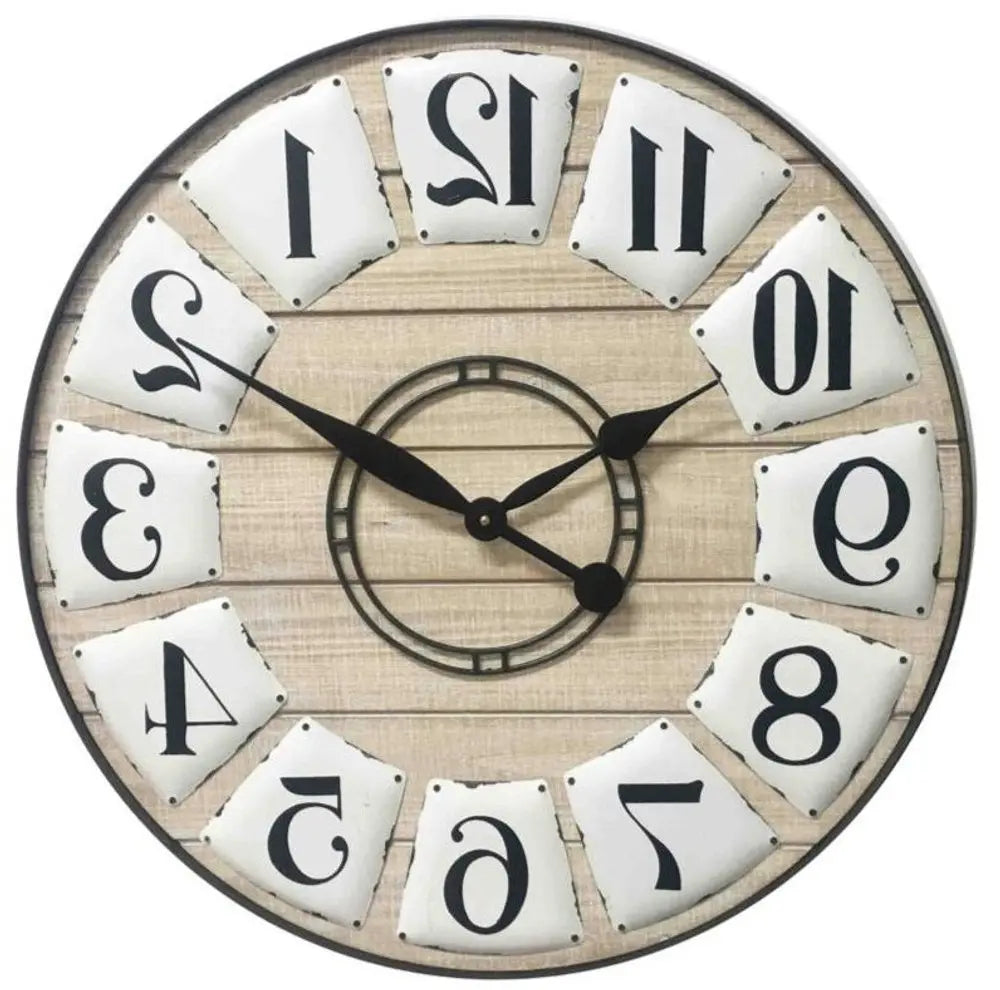 24" Circle Black and White Wood Analog Wall Clock - NOBLE HOME INTERIORS