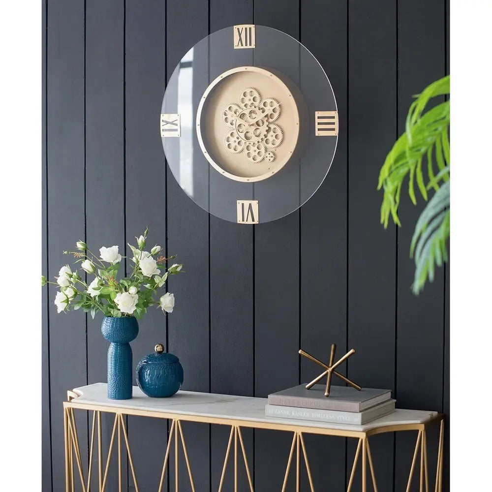 24" Circle Gold Acrylic Analog Wall Clock - NOBLE HOME INTERIORS