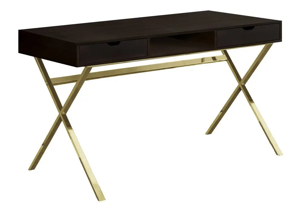24" Dark Brown and Gold Computer Desk With Two Drawers - NOBLE HOME INTERIORS