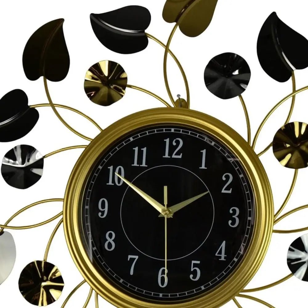 24" Gold Black And Silver Metal Silent Analog Floral Round Wall Clock HomeRoots
