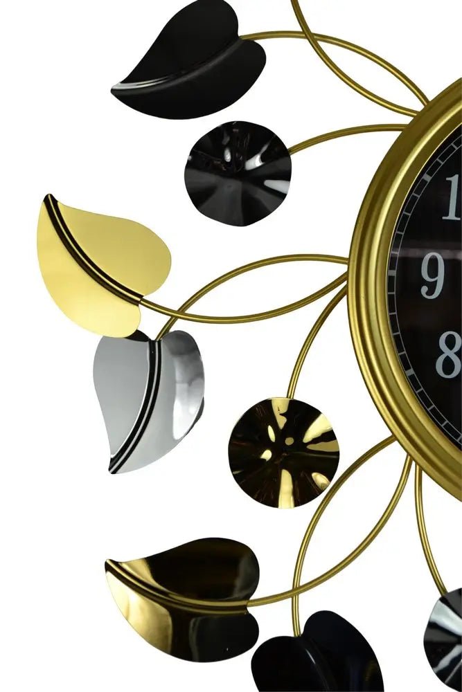 24" Gold Black And Silver Metal Silent Analog Floral Round Wall Clock HomeRoots