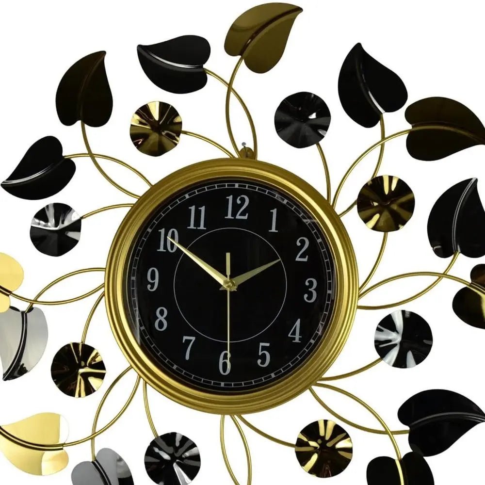 24" Gold Black And Silver Metal Silent Analog Floral Round Wall Clock HomeRoots