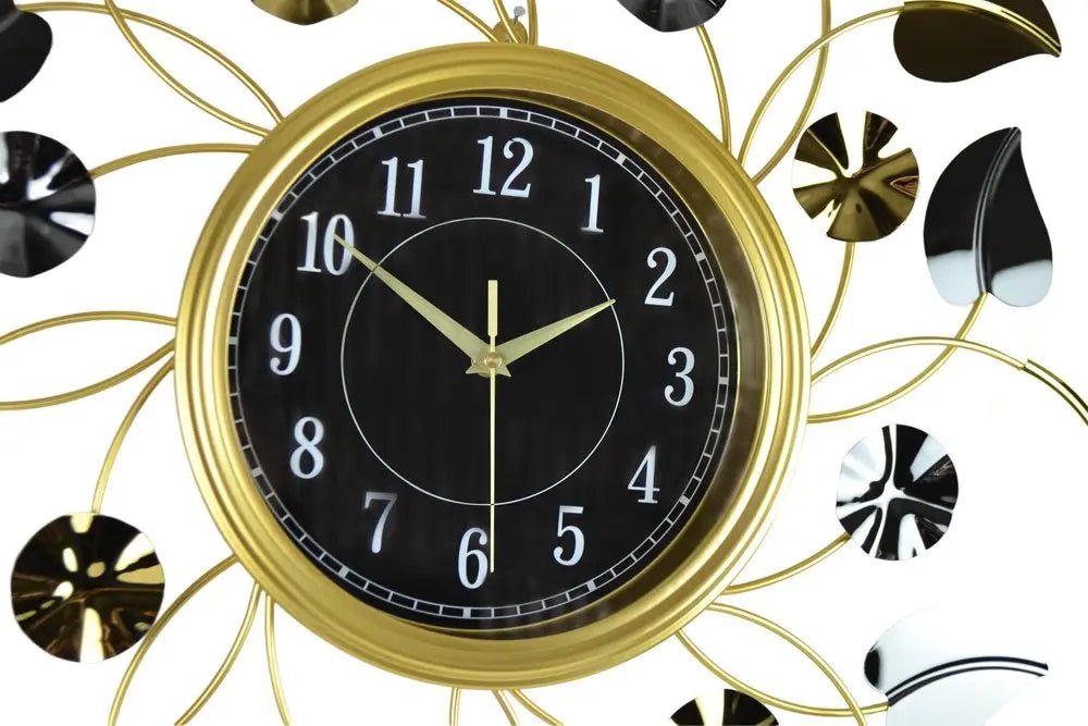24" Gold Black And Silver Metal Silent Analog Floral Round Wall Clock HomeRoots