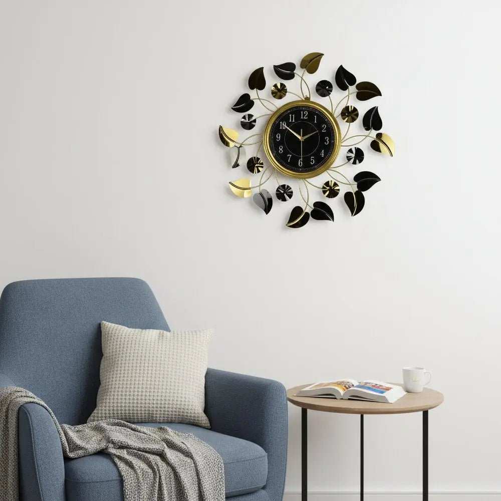 24" Gold Black And Silver Metal Silent Analog Floral Round Wall Clock HomeRoots