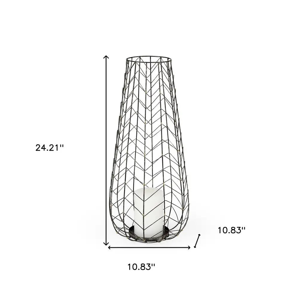 24" Gold Distressed Lattice Metal Tabletop Hurricane Candle Holder HomeRoots