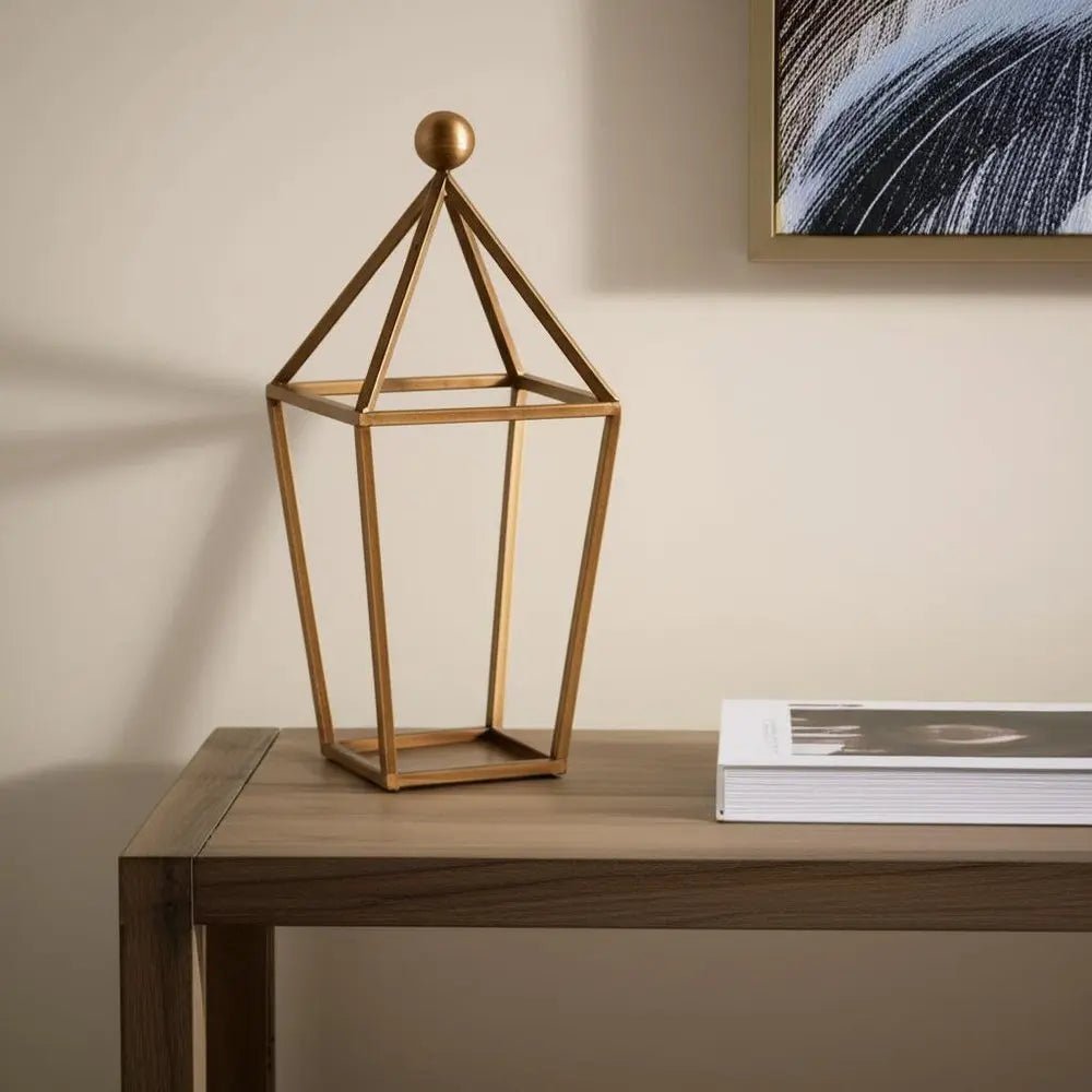 24" Gold Geometric Metal Tabletop Lantern Candle Holder HomeRoots