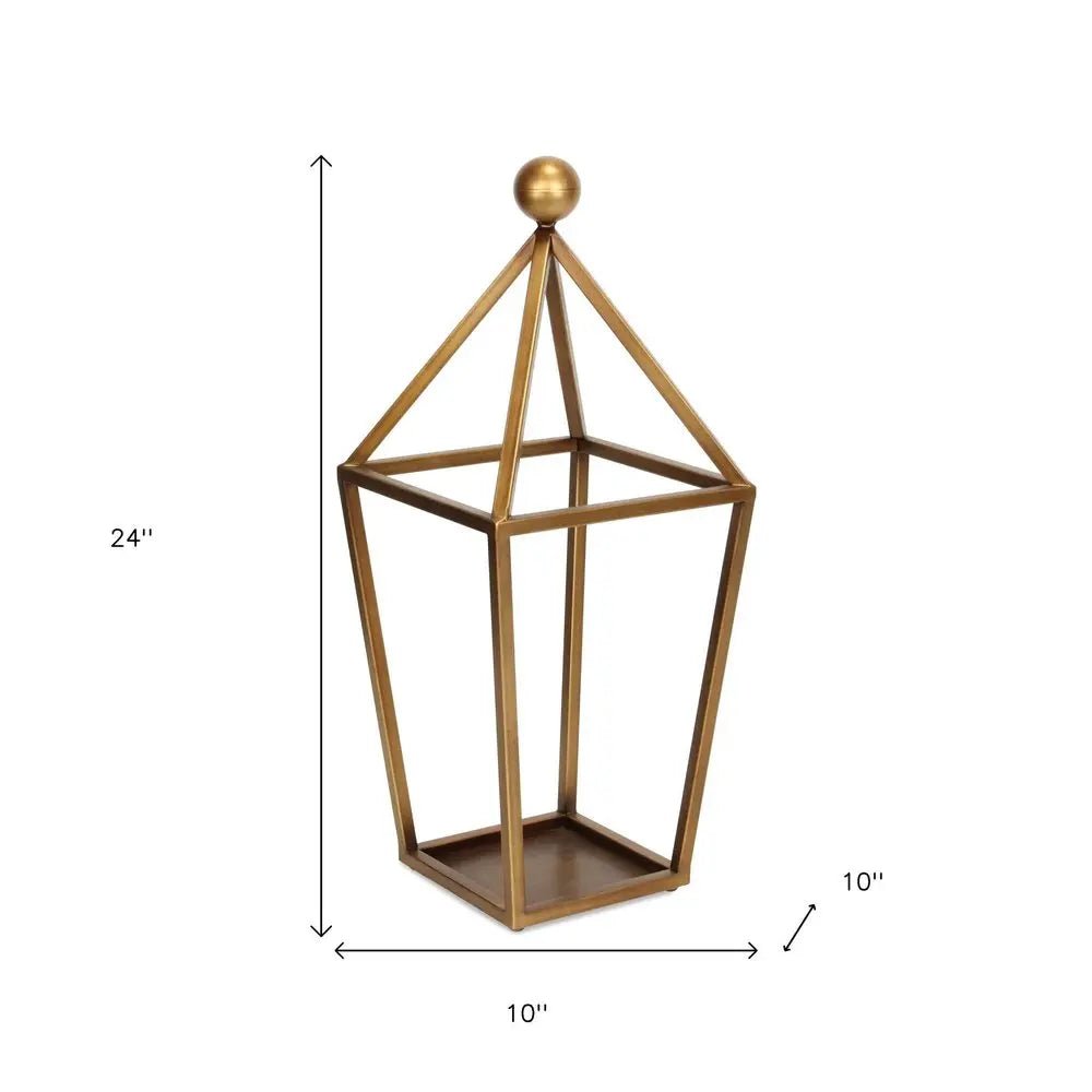 24" Gold Geometric Metal Tabletop Lantern Candle Holder HomeRoots
