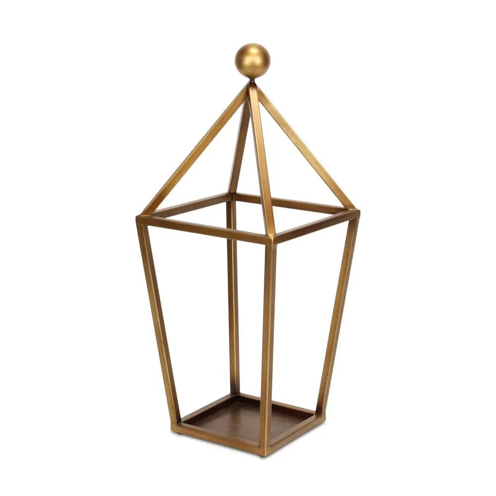 24" Gold Geometric Metal Tabletop Lantern Candle Holder HomeRoots