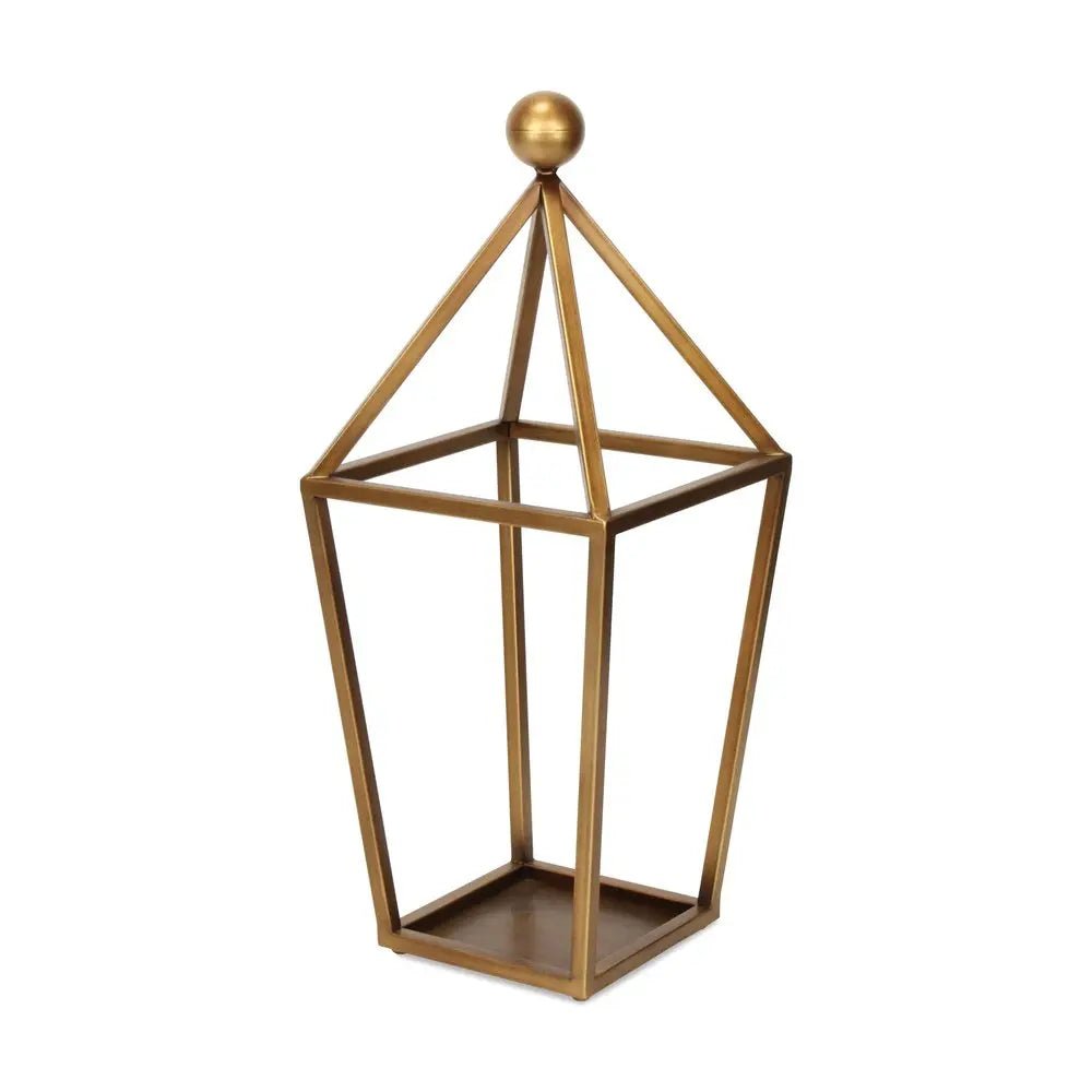 24" Gold Geometric Metal Tabletop Lantern Candle Holder HomeRoots