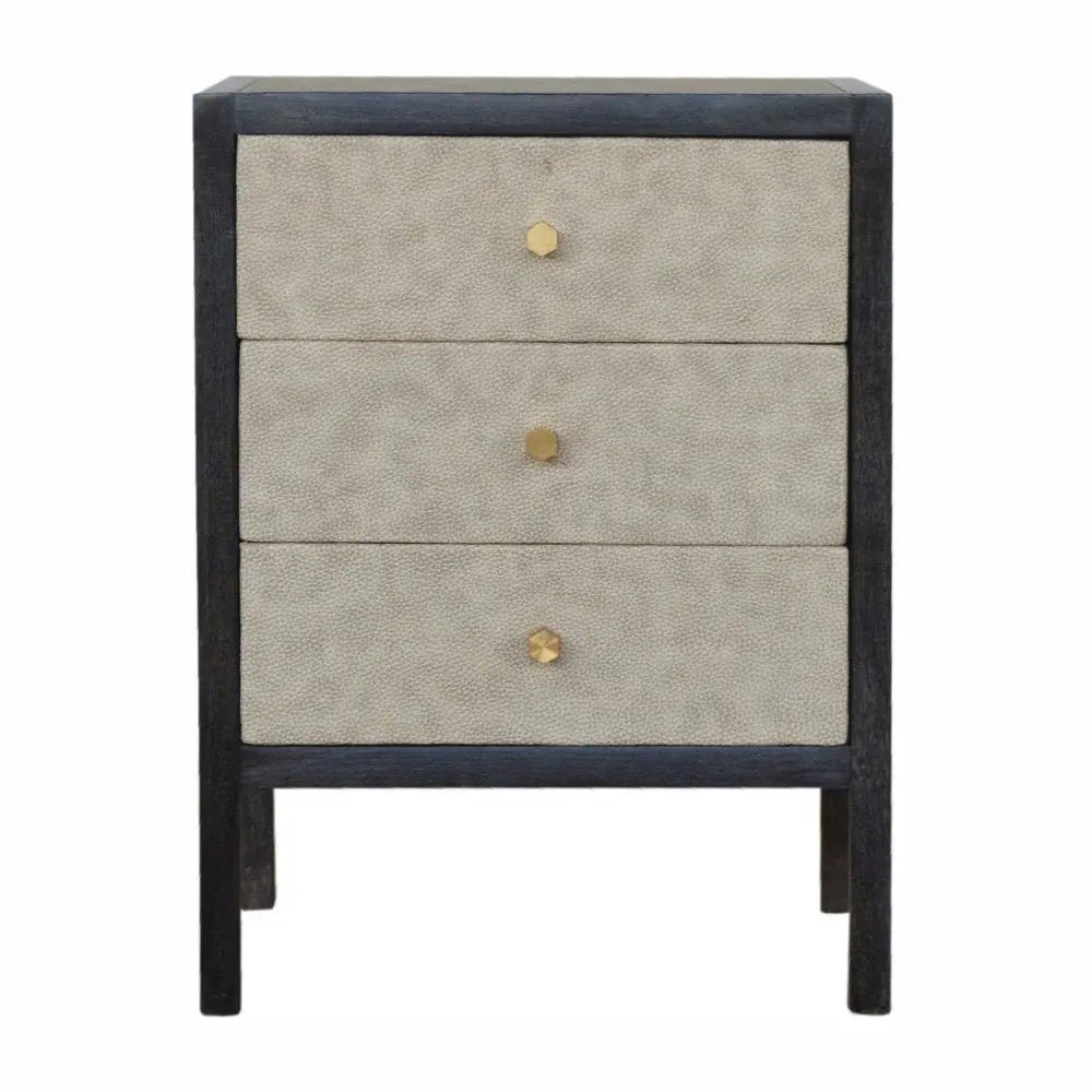 24" Gray And Black Solid Wood And Faux Shagreen Three Drawer Nightstand - NOBLE HOME INTERIORS