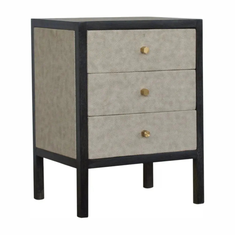 24" Gray And Black Solid Wood And Faux Shagreen Three Drawer Nightstand - NOBLE HOME INTERIORS
