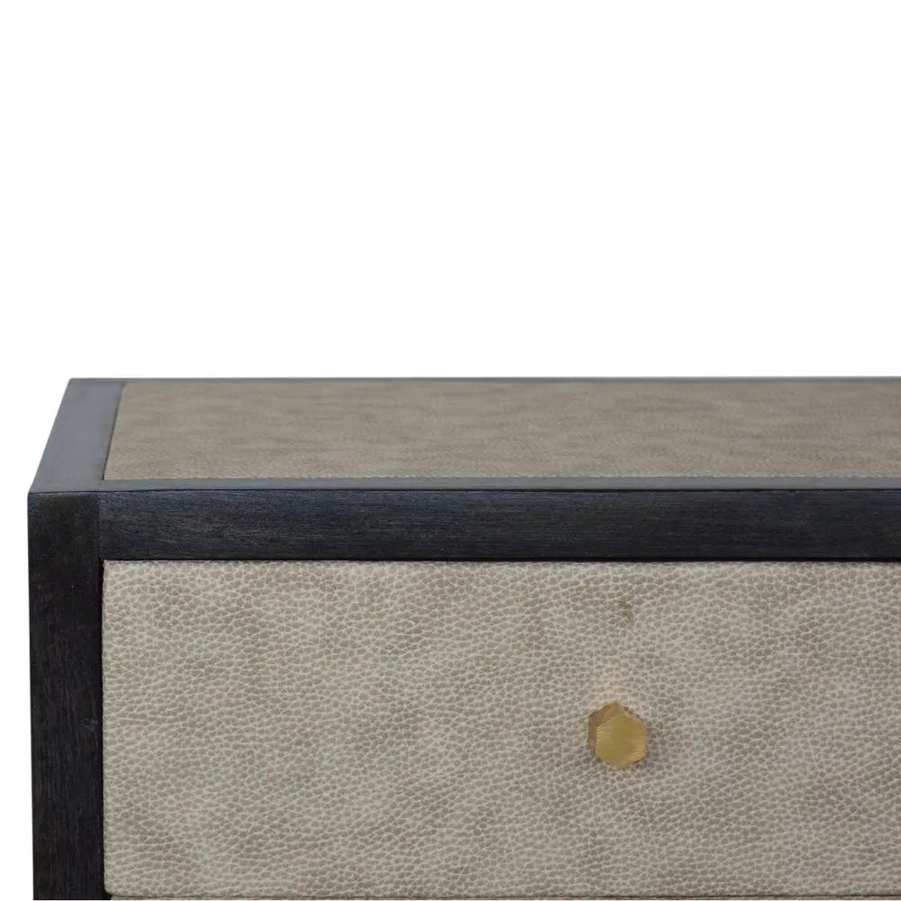 24" Gray And Black Solid Wood And Faux Shagreen Three Drawer Nightstand - NOBLE HOME INTERIORS