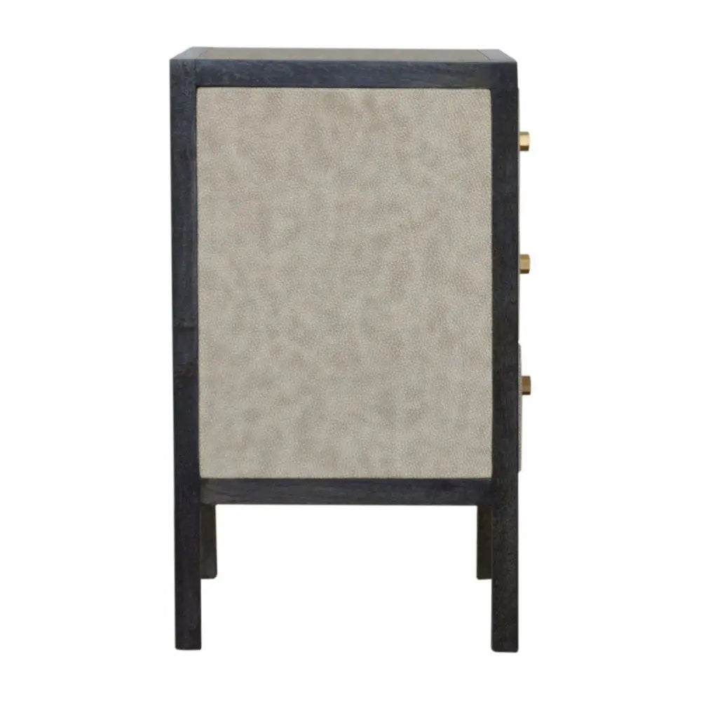 24" Gray And Black Solid Wood And Faux Shagreen Three Drawer Nightstand - NOBLE HOME INTERIORS