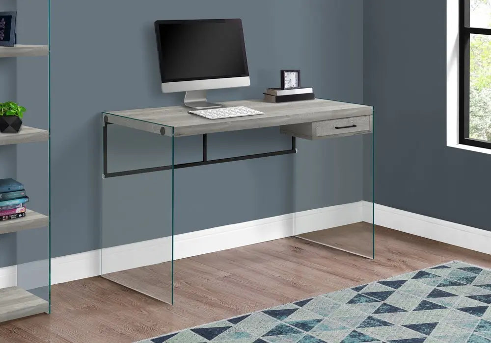 24" Gray and Clear Computer Desk - NOBLE HOME INTERIORS