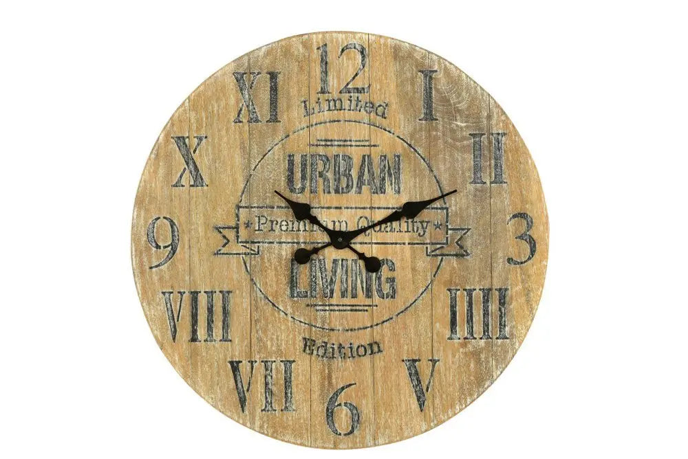 24" Natural Distressed Solid Wood Silent Analog Round Wall Clock - NOBLE HOME INTERIORS