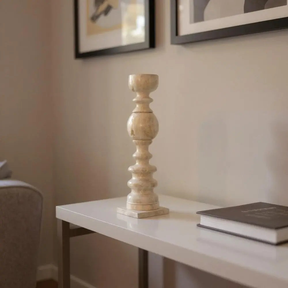 24" Natural Solid Wood Floor Pillar Candle Holder - NOBLE HOME INTERIORS