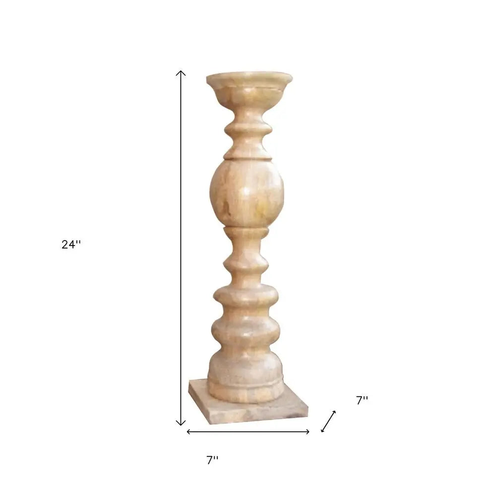 24" Natural Solid Wood Floor Pillar Candle Holder - NOBLE HOME INTERIORS