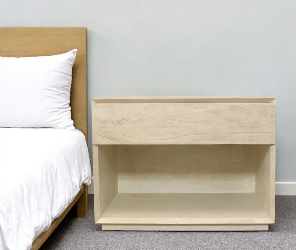 24" Natural Solid Wood Ribbed Texture One Drawer Nightstand - NOBLE HOME INTERIORS