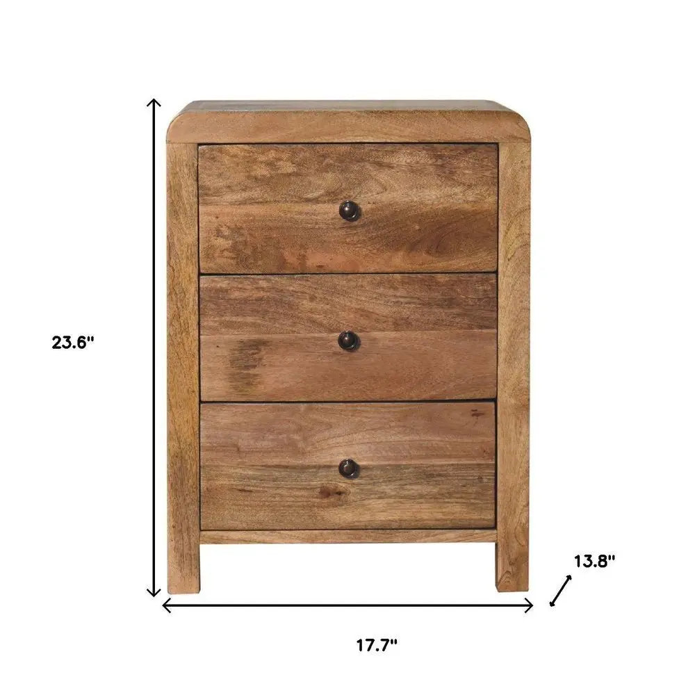 24" Oak Solid Wood Three Drawer Nightstand - NOBLE HOME INTERIORS