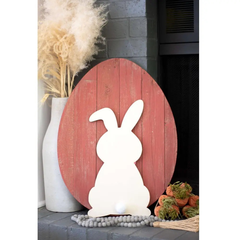 24" Rustic Farmhouse Red Wood Large Egg - NOBLE HOME INTERIORS